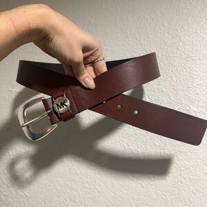 Michael Kors Women’s Dark Brown Leather Belt with Silver Buckle